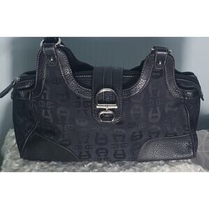 Vintage Etienne Aigner Womens Black Monogram Shoulder Bag Y2K Preppy Classy Boho